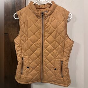 Women’s Fuinloth Camel Tan Brown Quilted Zip-Up Puffer Vest | Size Medium